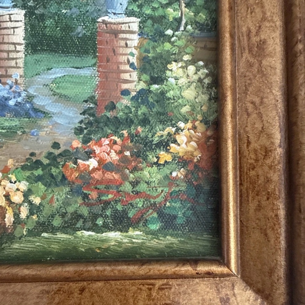 Signed Original Oil Painting Cottage Landscape Storybook House Floral 15x13 - Picture 4 of 6